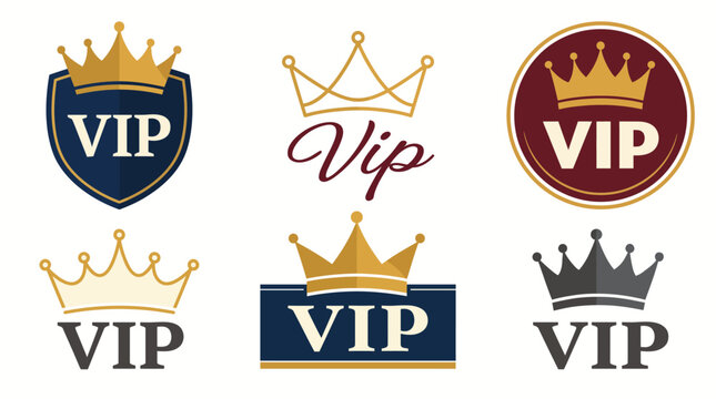 A collection of VIP logos featuring crowns and elegant designs, perfect for highlighting premium services, exclusive memberships, and high-end branding for luxury experiences.