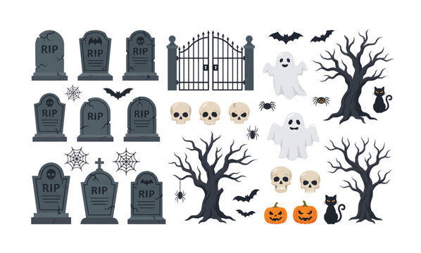 Halloween tombstone and spider web illustration
