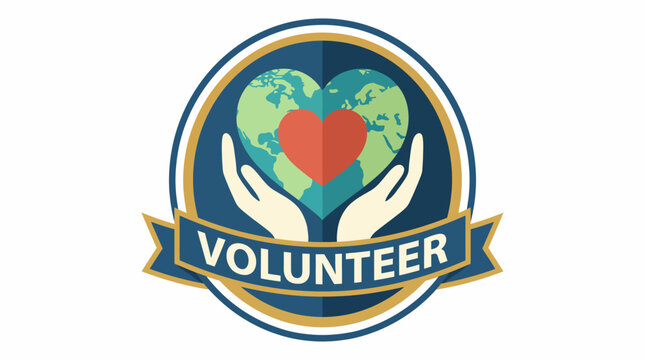 This logo emphasizes a heartwarming design featuring hands supporting a globe, symbolizing global volunteering and compassion for humanity across the world.