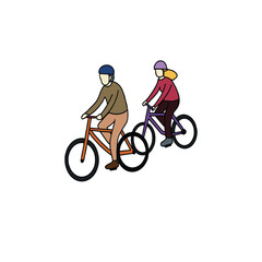 Fototapeta premium Two people are riding bicycles.