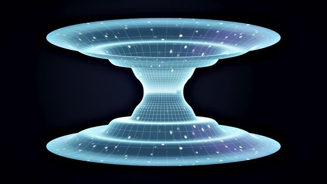 Timespace wormhole spacetime funnel with grid and stars, side view