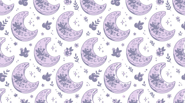 Whimsical crescent moon pattern with stars and flowers