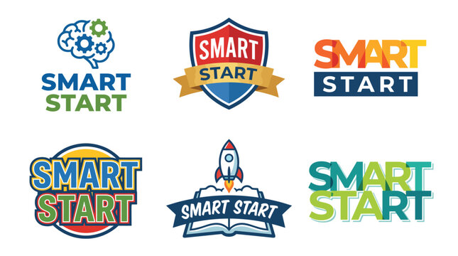 A dynamic collection of logos promoting the 'Smart Start' concept, emphasizing educational growth and innovative learning techniques for children and young adults.