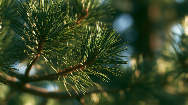 The pine needles in close-up with a disengaged background.