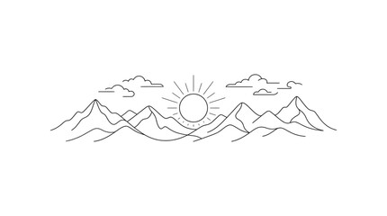 Minimalist mountain sunrise line art © Ikan