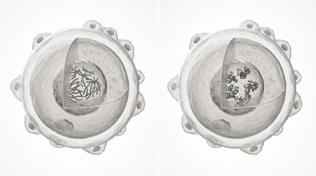 Healthy Human Egg Cell Compared with Chromosomal Abnormality in Oocyte