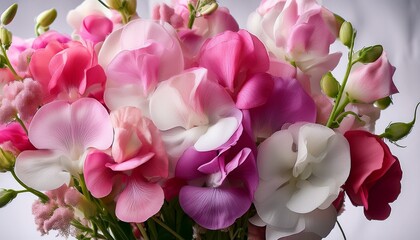 Fototapeta premium A Vibrant Bouquet Of Pink And White Flowers Likely Sweet Peas