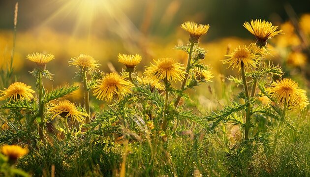 Inula Britannica Blooming In Sunny Meadow