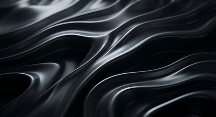 Obraz premium Abstract Black Liquid Metal Texture Background with Sculptural Waves