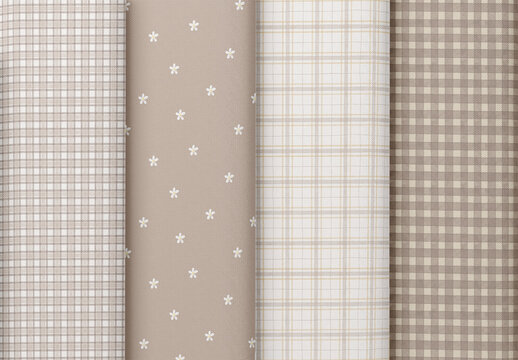 Editable seamless repeating watercolor pattern set with neutral gingham, plaid, stripes and tiny floral motifs for fabric, wallpaper, stationery, packaging and rustic design