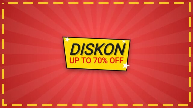 Bright Red Promotional Sale Banner with Yellow Discount Tag and Sunburst Background for Retail Marketing