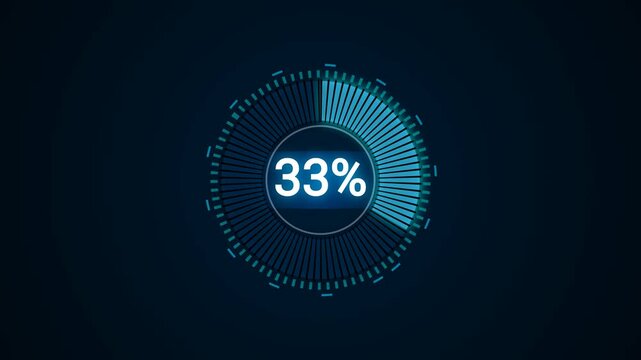 Futuristic Digital Loading Progress Circle Interface with 33 Percent Completion on Dark Blue Background