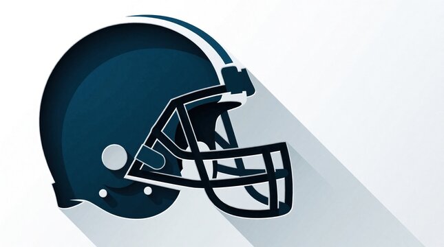 American football helmet icon in paper cut style. Isolated side view graphic, safe headgear for team sports. Minimalist design, clean visual for sports related concepts or print.