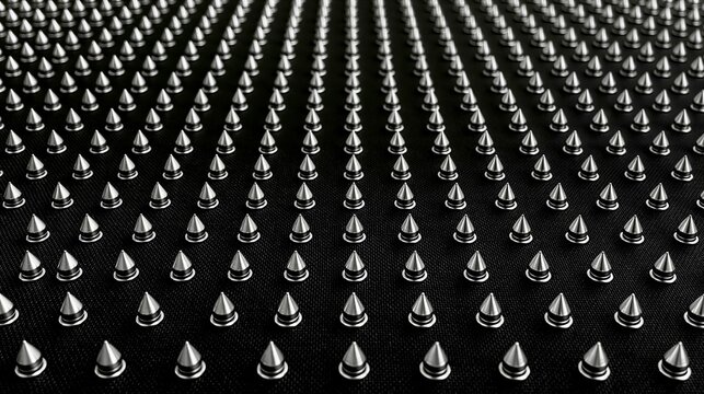 Silver Cone Spikes Studded Texture on Black Background