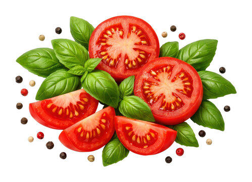 PNG Fresh tomatoes with basil leaves
