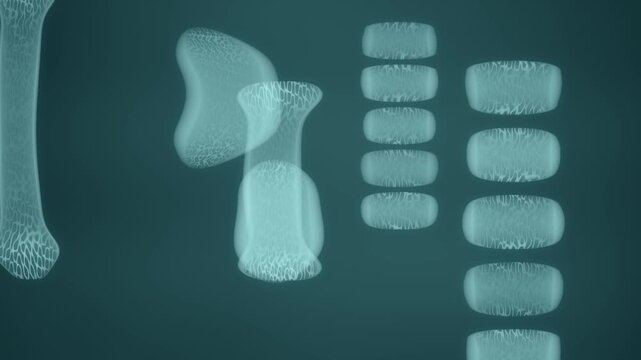 Abstract X-Ray Bone Structure Slowly Rotating With Trabecular Detail, Seamless Loop Medical Background in vibrant teal tones