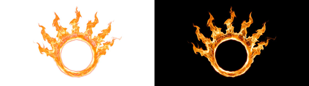 Circular Fire Ring with Top Flame Crown Accent Glowing Flame Transparent Design Element