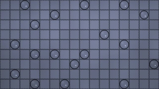 Electrowetting Droplet Grid Stepping Across Microfluidic Electrode Tiles, Seamless Loop in calm indigo tones