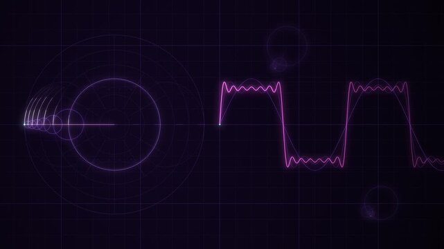 Fourier Series Epicycles Tracing a Waveform Seamless Loop in soft magenta tones
