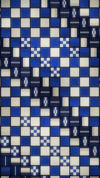 Japanese Ichimatsu Checkered Pattern Tiles Flipping in Rhythmic Waves Seamless Loop in vibrant indigo tones vertical 9:16