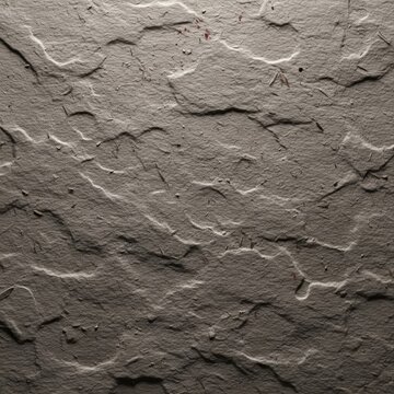 Macro photography of a rough grey stone surface with natural uneven textures, featuring fine sediment, organic debris, and mineral deposits under directional side lighting.