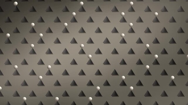 Balls Bouncing Down A Staggered Cone Peg Board With Mechanical Impact Rings, Seamless Loop in bright oatmeal tones