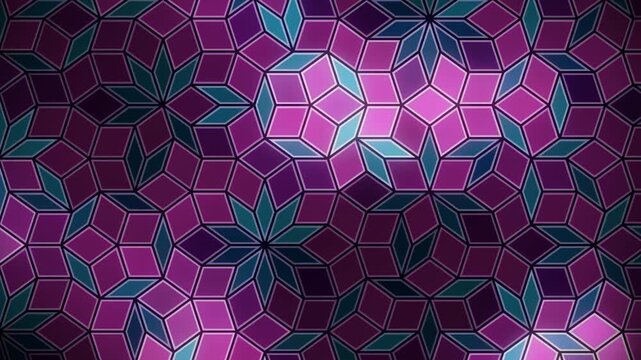 Penrose Aperiodic Rhombus Tiling Geometric Mosaic Background Seamless Loop in soft magenta tones