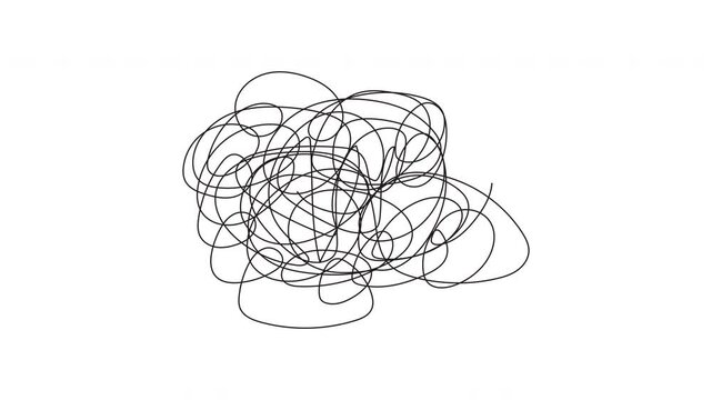 Scribble Line Animation for Confusion and Chaos, Hand Drawn Abstract Motion Graphic, 4K Horizontal Video