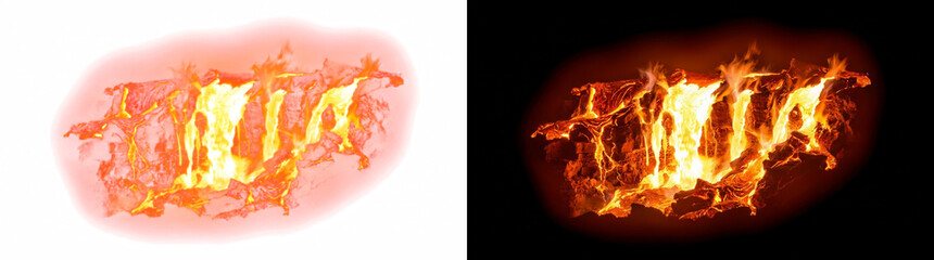 Fototapeta premium Cascading Aa Lava Flow Front Over Stepped Ledges with Molten Channels Glowing Flame Transparent Design Element