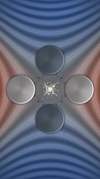 Quadrupole Mass Filter Cross Section: Rotating Hyperbolic Electric Field And Ion Cloud, Seamless Loop in vibrant slate tones vertical 9:16