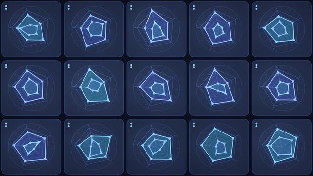 Radar Chart Dashboard Pulse Seamless Loop Abstract Data Analytics Visualization Background in subtle navy tones