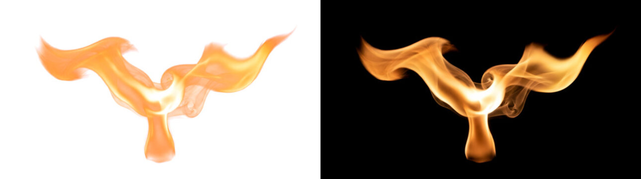 Flickering split twin tip candle flame effect isolated burning design element png with real transparency