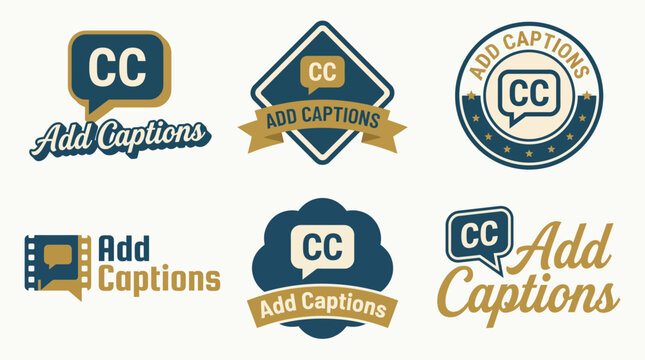 A vibrant compilation of logo designs for 'Add Captions', featuring stylish text and speech bubbles that emphasize clarity and communication in media presentations.