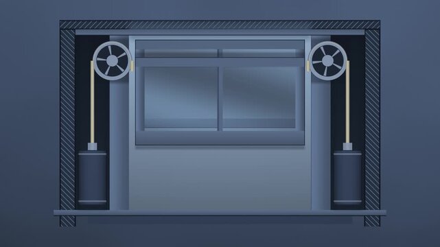 Sash Window Counterweight and Pulley Mechanism Revealed in a Cutaway Wall Section, Seamless Loop in calm blue tones