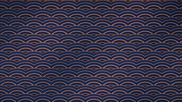Seigaiha Japanese Wave Pattern Indigo and Gold Traditional Motion Background Seamless Loop in bright indigo tones