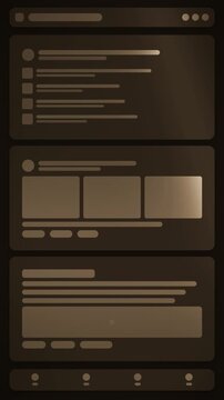 Skeleton Loading UI Placeholder Cards With Shimmer Sweep Seamless Loop in soft amber tones vertical 9:16