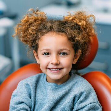 young girl is sitting in a dentist's chair. Children is smiling and enjoying her visit to the dentist
,dentistry, clinic, dental