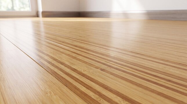 Modern bamboo wood flooring planks in a sunny home interior room