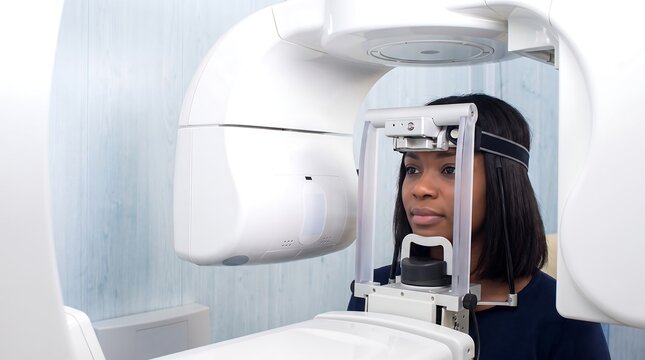 Young Black Female Patient Receiving Panoramic Dental X-Ray
