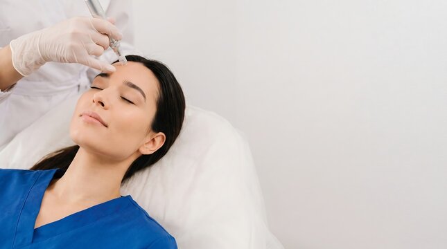 Woman undergoing professional facial microinjection procedure