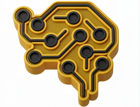 Artificial intelligence brain icon, 3d digital circuit board brain