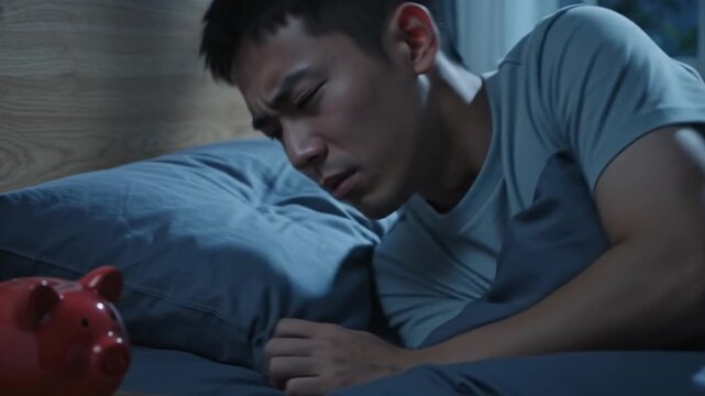 夜中に静かに貯金箱へ小銭が貯まるイメージ / 貯金・節約・資産形成概念