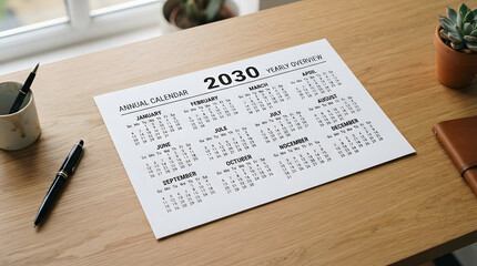 Obraz premium 2023 desk calendar on wooden table with pen and plants