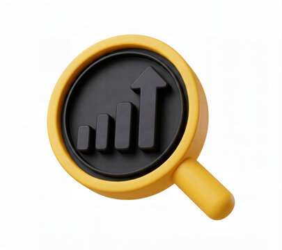 3D magnifying glass with growth bar chart icon