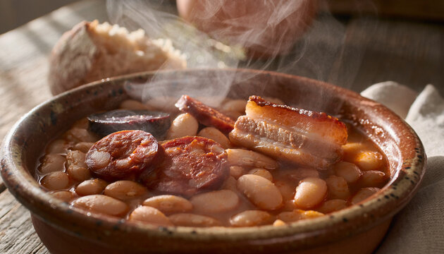 Spanish Asturian Fabada Bean Stew Close Up