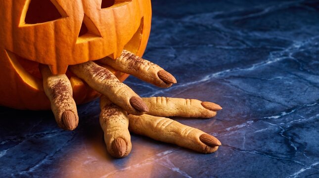 Halloween pumpkin with fingers reaching out
