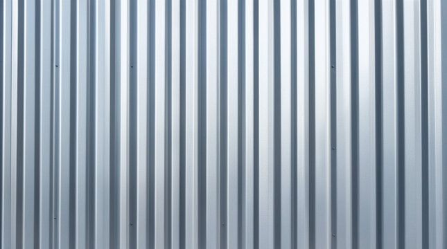 Abstract background of a shiny silver corrugated metal wall surface.