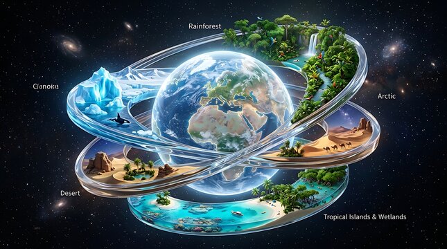 Tourism day celebration with global biomes and earth planet concept