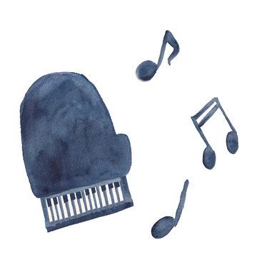 Hand-Painted Watercolor Piano and Musical Notes