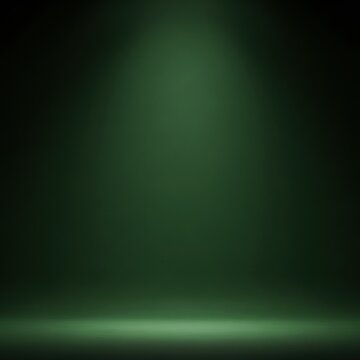 Dark forest green studio background featuring a subtle top-down spotlight casting light on a smooth wall and floor area, ideal for minimalist product photography and digital mockups.